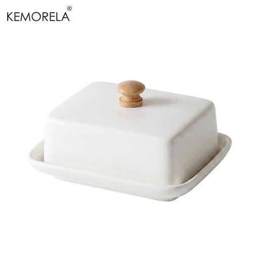 Ceramic Rectangular Butter Dish with Sealable Lid — Cheese Storage, White or Black