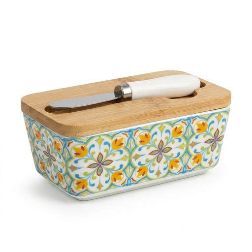 Country-style ceramic butter dish with built-in refrigeration – retro kitchen butter box
