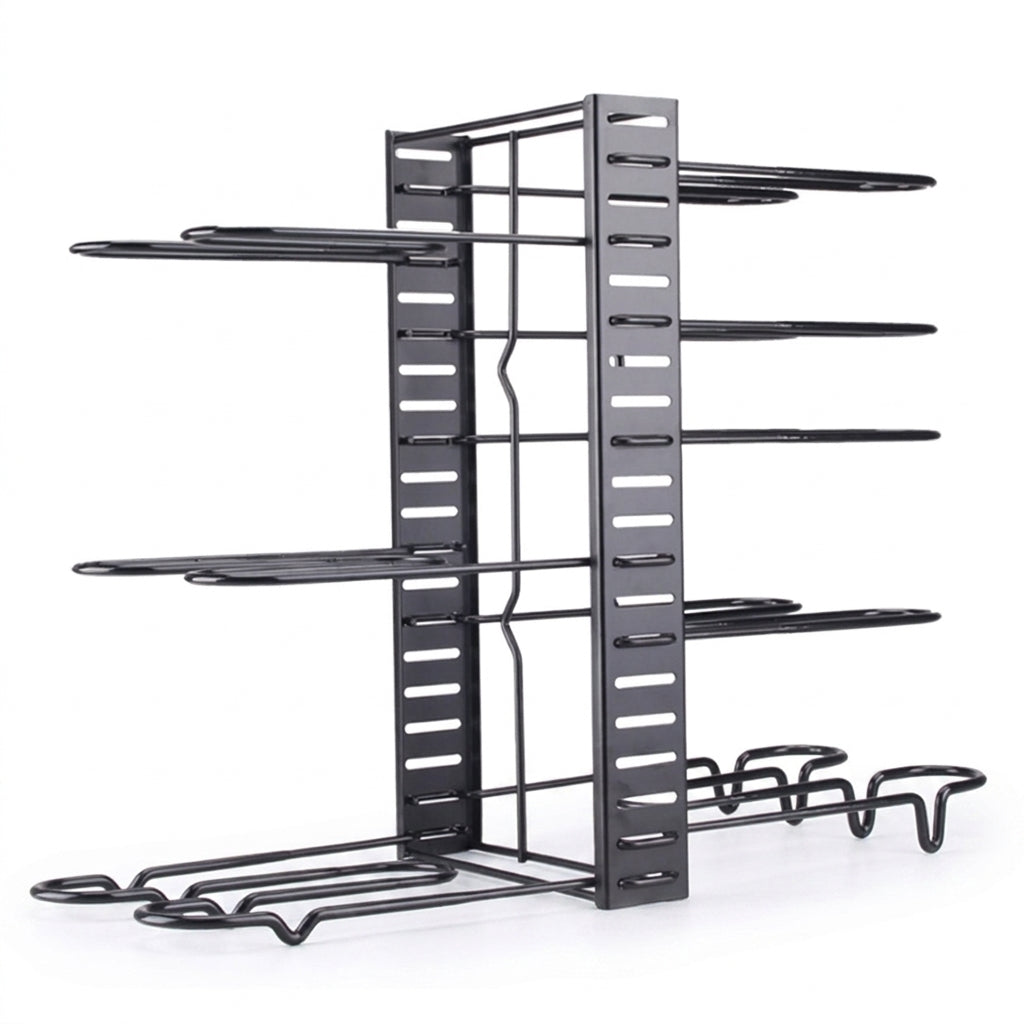 8-Tier Adjustable Pan & Pot Organiser Rack — 3 Assembly Options