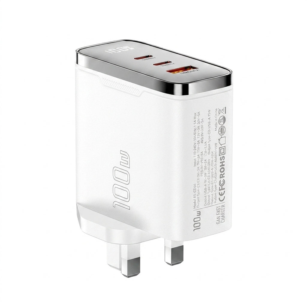 100W GaN USB-C Charger with Digital Display — PD 3.2 & QC 4.0, USB-A + 2×USB-C