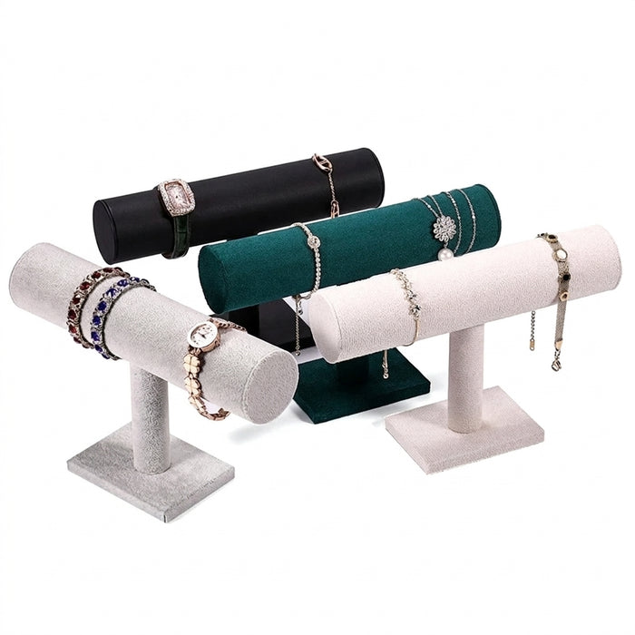 Suspended Double-Layer T-Bar Jewellery Display Stand — Velvet, Space-Saving