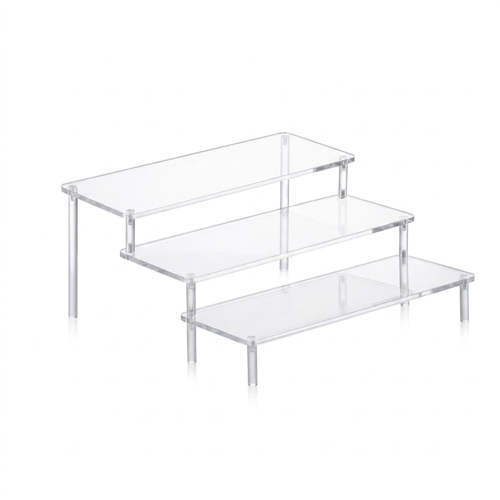 Transparent Acrylic Display Stand — 1–4 Tier Trapezoid Rack for Cupcakes, Perfume & Dolls