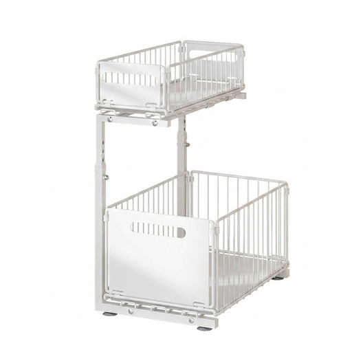 2-Tier Under-Sink Pull-Out Organiser — Adjustable Height Thickened Metal Sliding Drawers (Black or White)