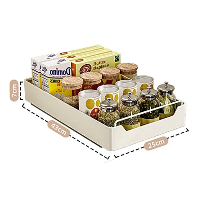 Pull-Out Kitchen Drawer Rack with Slide Rails — 43cm Stainless Steel Organiser (White)