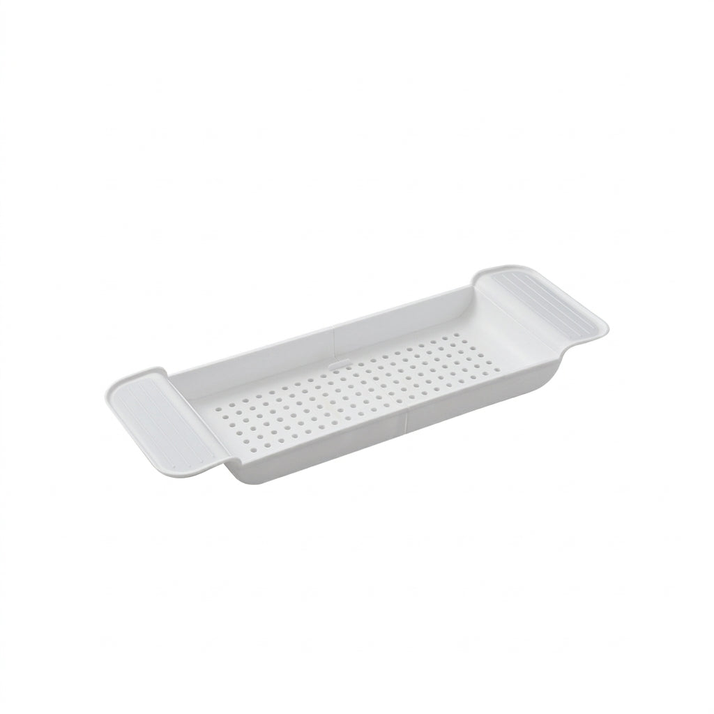 Extendable Bathtub Shelf Tray – Plastic Bath Rack for Towels & Books (White/Black)