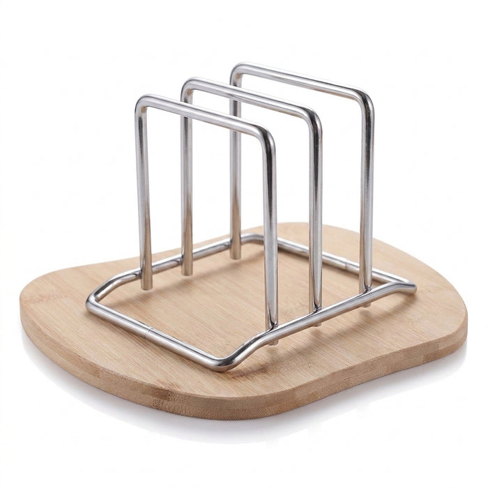 Stainless Steel Cutting Board & Pot Lid Rack – Compact Countertop Holder