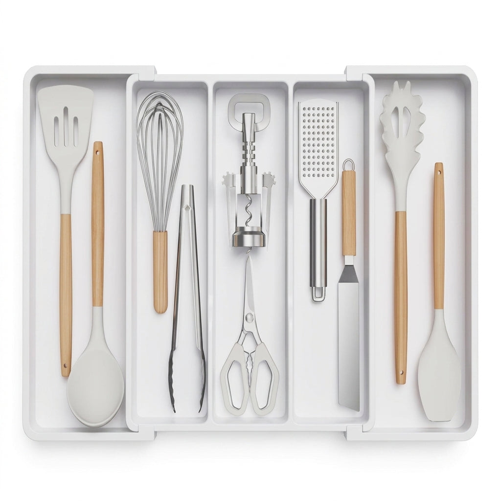 Kitchen Cutlery Drawer Organiser — Expandable, Adjustable Utensil Tray for Spoons, Forks & Knives