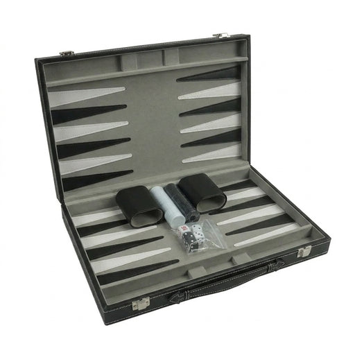 Backgammon & Chess Folding Set in Stitched Black Leatherette Case