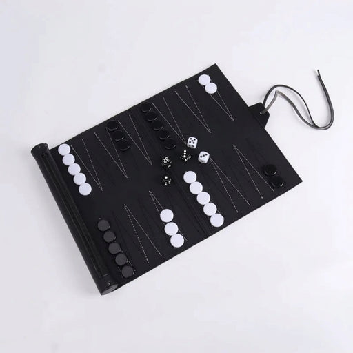 Roll-up Backgammon Set — Portable Foldable PU Leather Travel Board