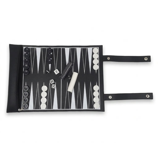 Portable Foldable Backgammon Travel Set — PU Leather Roll-Up Board with Pieces & Dice