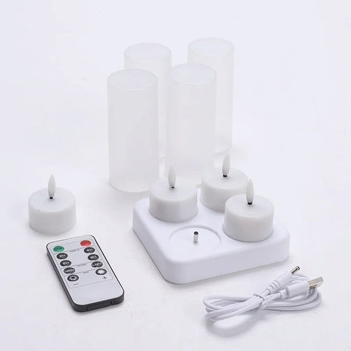 Rechargeable LED Tea Lights – Pack of 12, Black Wick, Remote-Controlled Flame-Effect