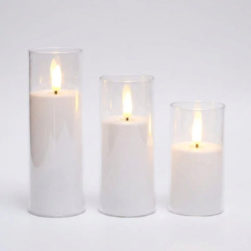 Acrylic Flameless Flickering Candles with Remote & Timer — Battery LED Pillars