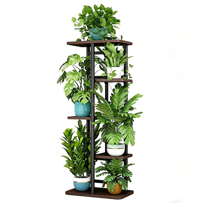 Tall 5-Tier Corner Plant Stand – Metal Frame with Reinforced Wooden Shelves