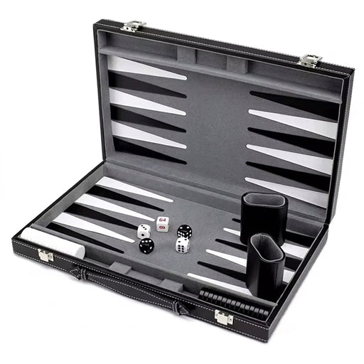 Classic Backgammon & Chess Set in Folding PU Leather Case – Portable Travel Game