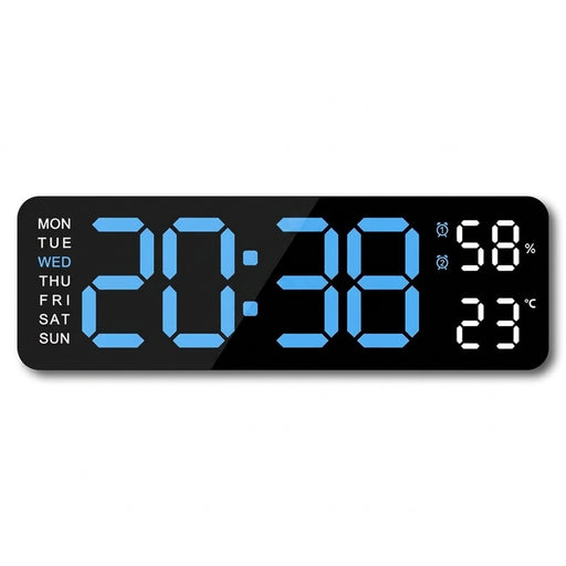 Digital Wall Clock with Temperature, Humidity, Weekday and Dual Alarms