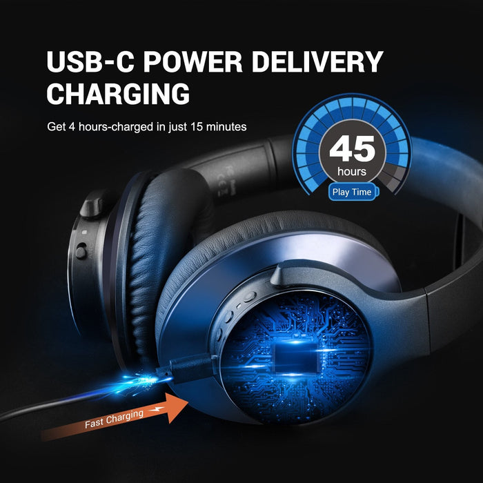 Oneodio A Series - Bluetooth 5.0 Active Noise Cancelling Wireless Headphones - Built-in Microphone, Type C Charging & Carry Case